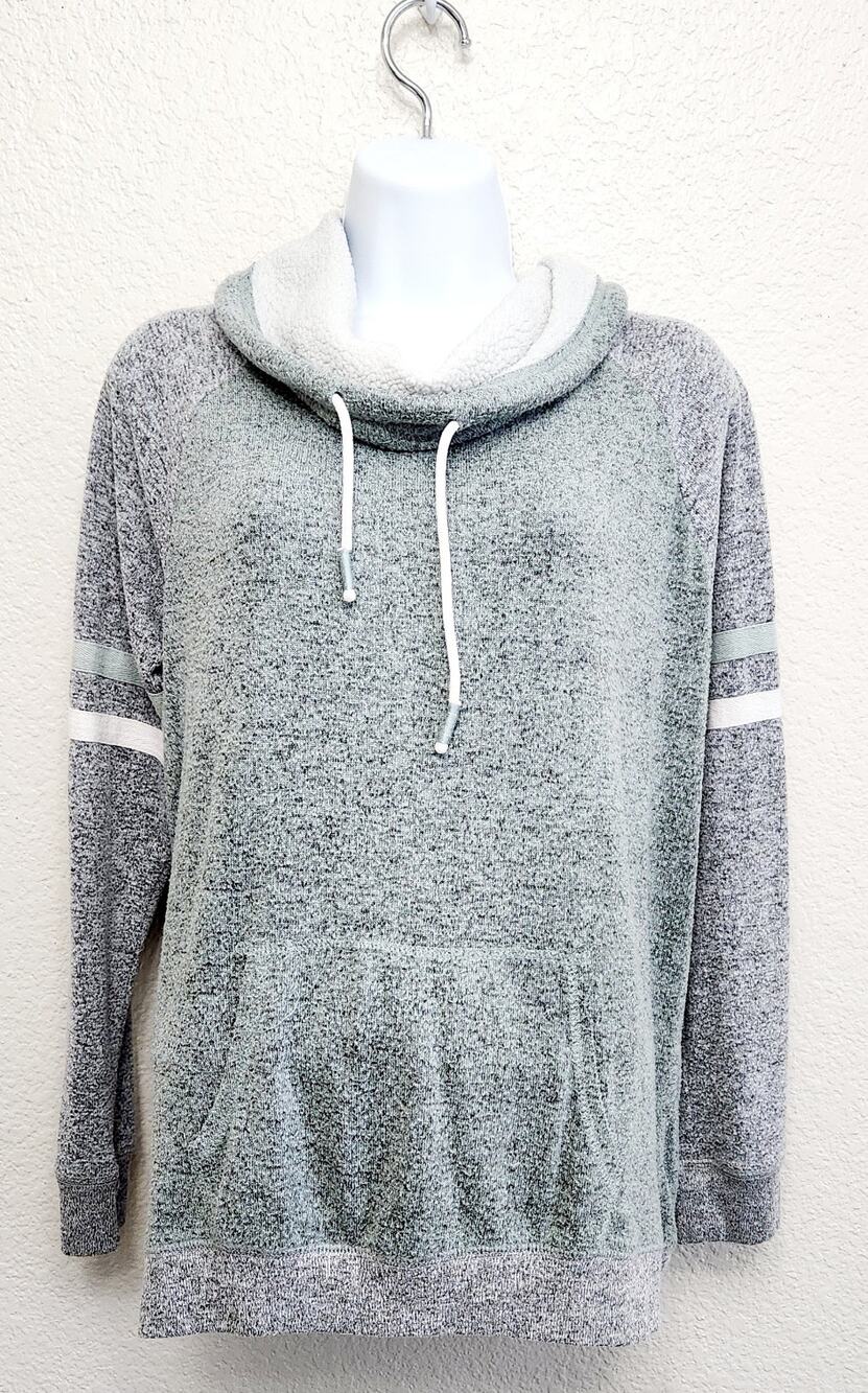 Inspired Hearts Green Gray Cowl Neck Pull Over Sweater Large Lightweight Soft
